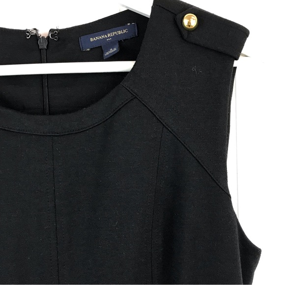 Banana Republic Black Sheath Dress, Ponte Knit with Gold Buttons, SZ 4 - Picture 4 of 9